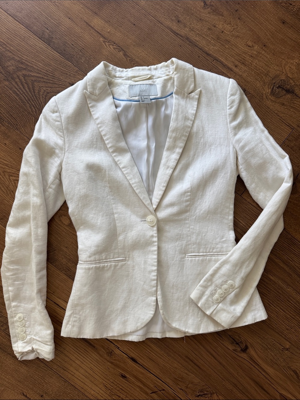 H&M Cream White Linen-Blend Single-Button Blazer Women Size 4